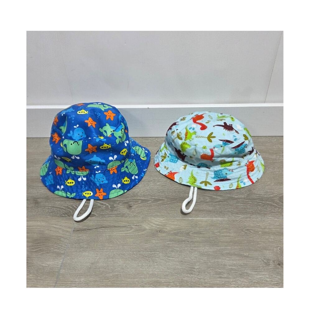 What The Fin Sun Hats Set of 2 Whales & Dinosaurs Kids 3-5 Years Old